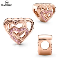 heart shaped women beads love lingering charm heart to heart with the sparkling charm of pink rhinestones fit women bracelets
