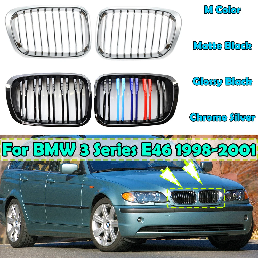 

Front Kidney Grille Double Single Slat Racing Air Inlet Grill Fit For BMW 3 Series E46 325i 330i 323i 4 Door 1998 1999 2000 2001