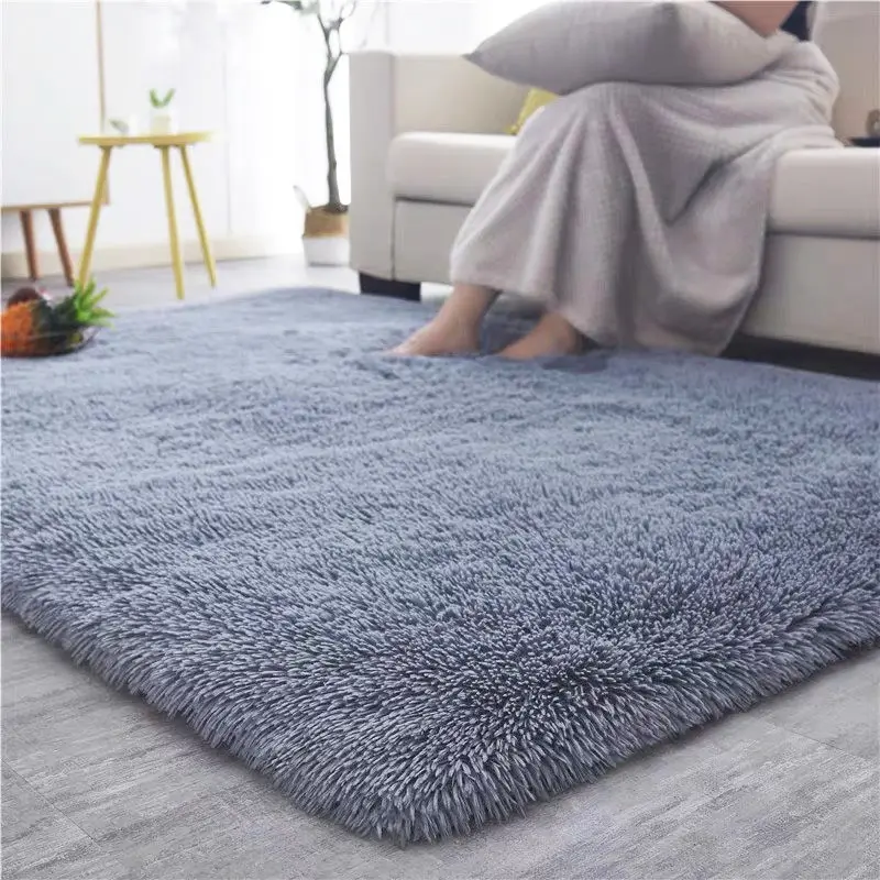 Ворсистые ковры для гостиной спальни современные черные однотонные плюшевые