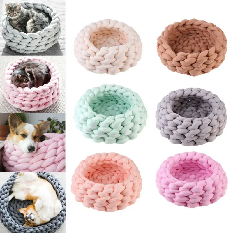 NEW 2019 Handmade Woven Cat Beds Mats Warm Soft Dogs Kennel Puppy Kitten Cave Basket Detachable Sleeping Bag DIY Pet House | Дом и сад