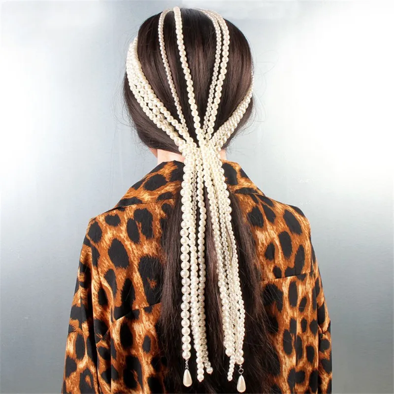 Заколка для волос с искусственным жемчугом и длинной кисточкой/цепочкой |