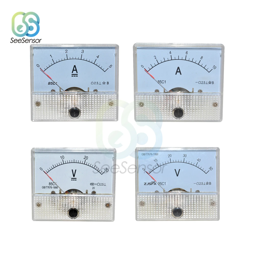 

DC Analog Pointer Voltmeter Ammeter Panel 30V 50V 1A 2A 3A 5A 10A High Accuracy Mechanical Current Voltage Meters