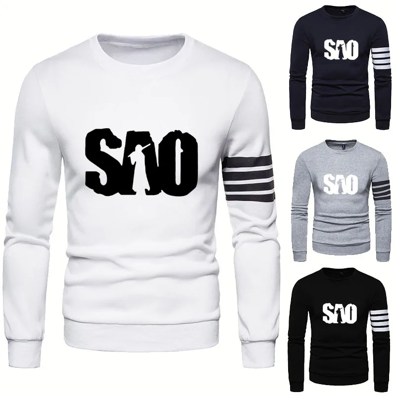 Свитшот мужской с принтом Сан-меч Повседневный хлопковый пуловер прострочкой