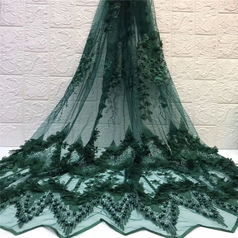 Новинка зеленая Высококачественная 2019 Тюль с бисером французская нигерийская