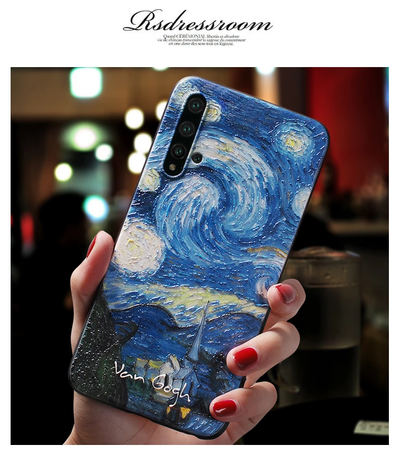 Винтаж Звездная ночь картина маслом рельефный чехол для huawei nova 5 Pro, nova 5i pro, nova 4, nova 4e(P30 Lite) крышка