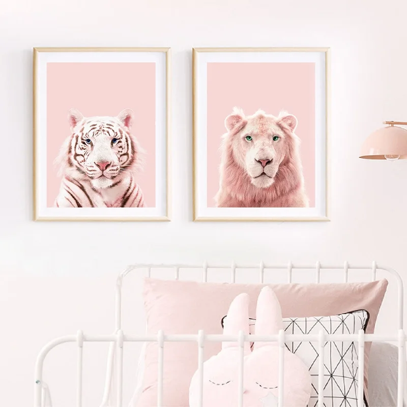 Wall Art Холст Картина Розовая пантера принты лев тигр Арт плакат для детской дикий