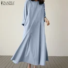 Платье ZANZEA женское ТРАПЕЦИЕВИДНОЕ составного кроя, однотонный мешковатый сарафан с круглым вырезом и длинным рукавом, в Корейском стиле, простой кафтан, 2021