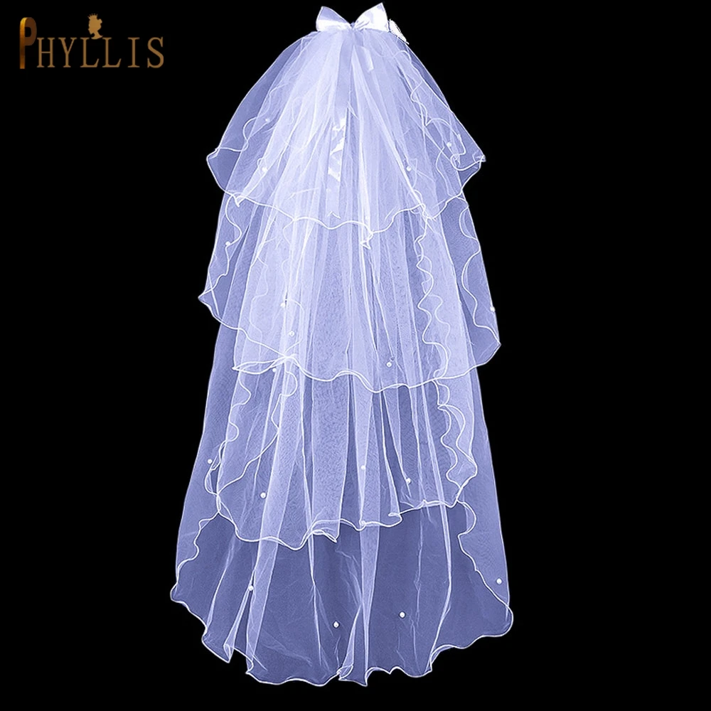 

PHYLLIS B01 Bridal Veil Four-layer Pencil Edge Veil Curled Pearl Veil Veiled Women Wearing White Ivory Bridal Wedding Veils