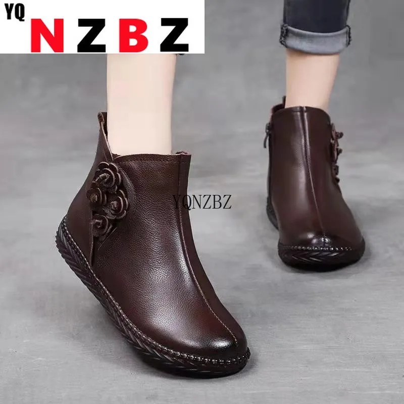 

Женские ботильоны из натуральной кожи, на низком каблуке, с плюшевой подкладкой