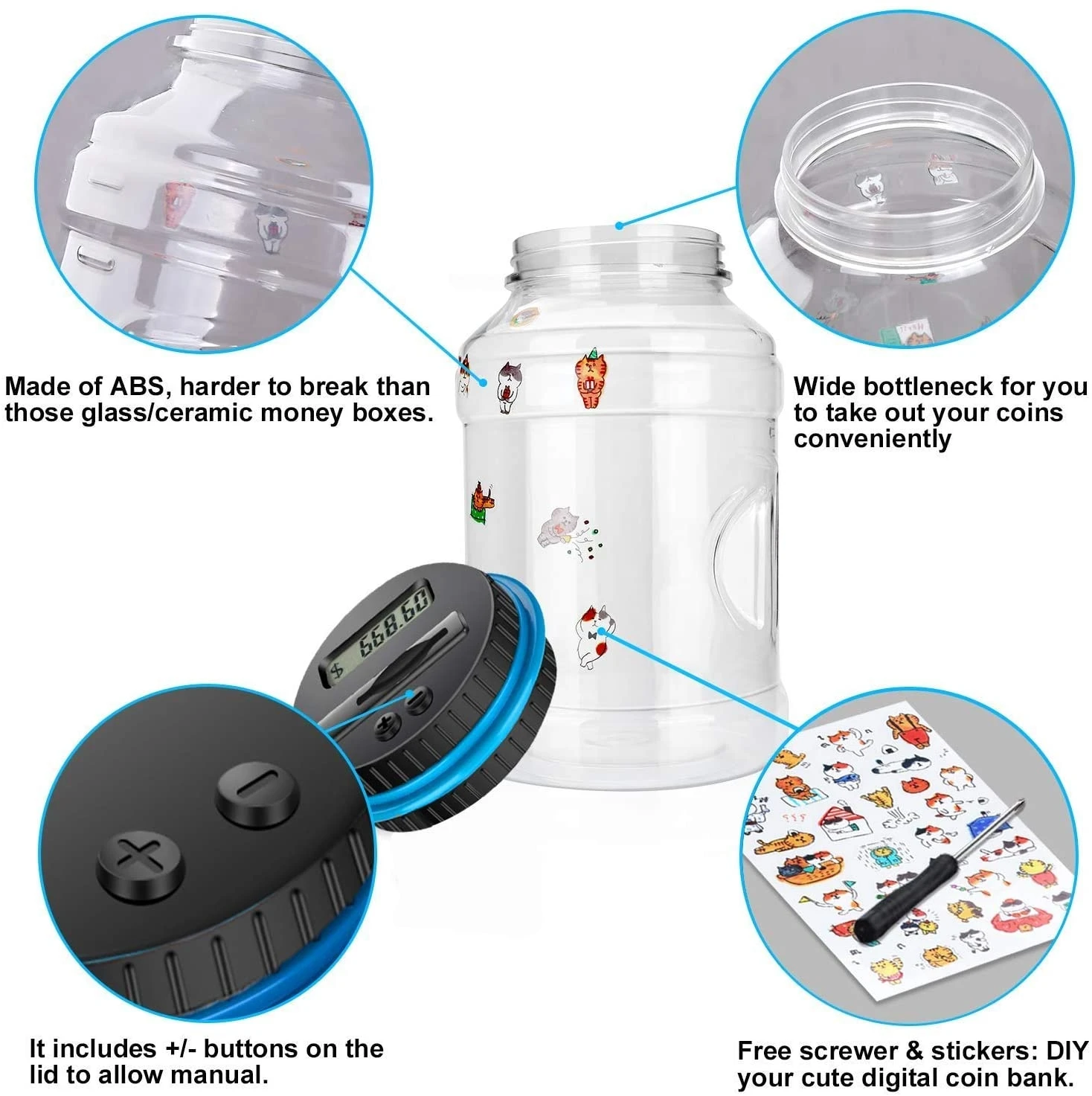 1.8L Копилка счетчик монет электронные цифровые ЖК дисплей подсчет для экономии