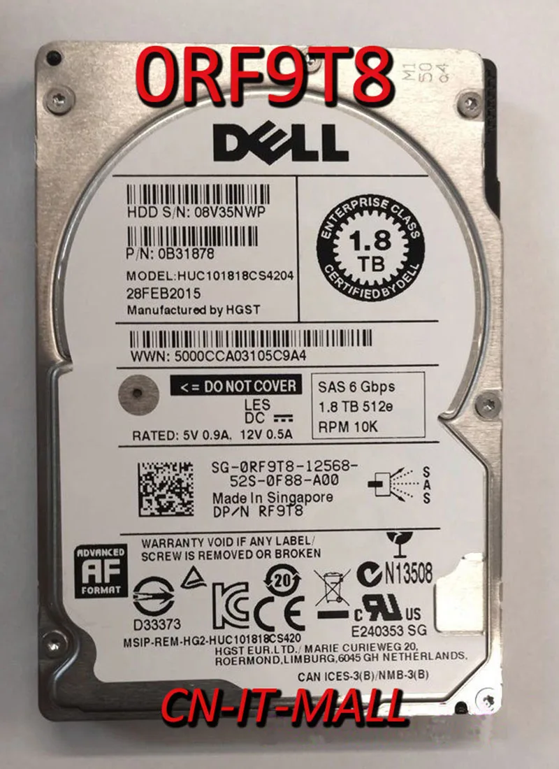 

0RF9T8 RF9T8 HUC101818CS4204 1.8TB 10000RPM 128MB Cache SAS 12.0Gb/s 2.5" Internal Hard Drive