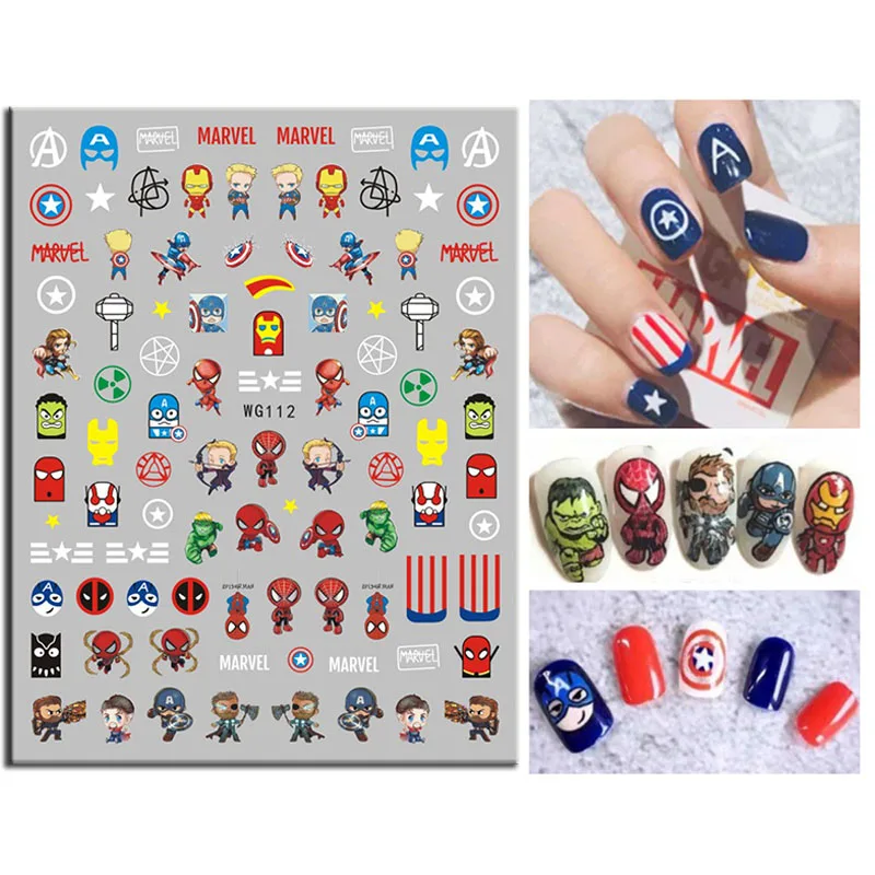 3D наклейки для ногтей 1 шт. Marvel Человек-паук Железный человек из фольги искусства