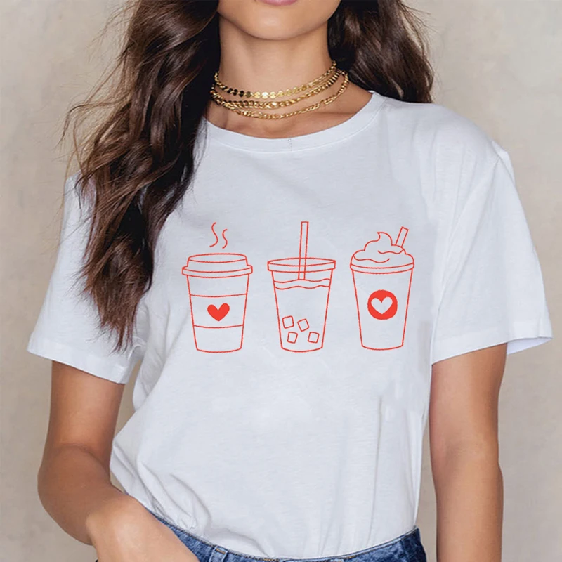 

T Shirts for Women Peace Love Donuts Print Graphic White Tshirt 90s Girl Tops Harajuku Female Casual Summer Tee Shirts for Women