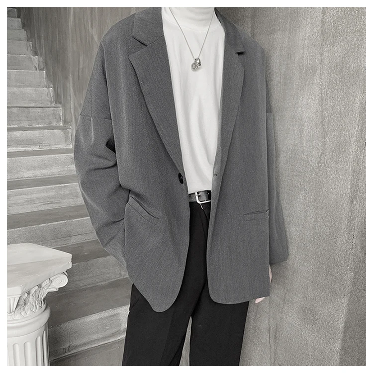 

Men Blazers Fashion Solid Casual Chic Hong-Kong Ulzzang Male Outwear Ins Streetwear Retro Loose Young Notched Single Button New