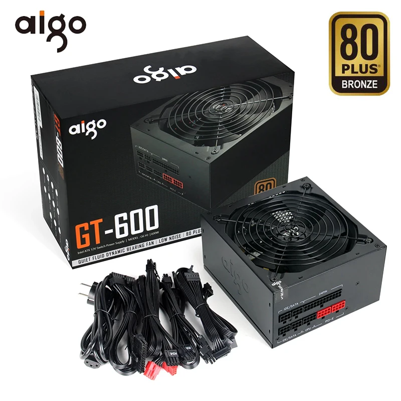 Aigo PC блок питания 600 Вт полностью модульный 80 плюс источник 100-240 в активный
