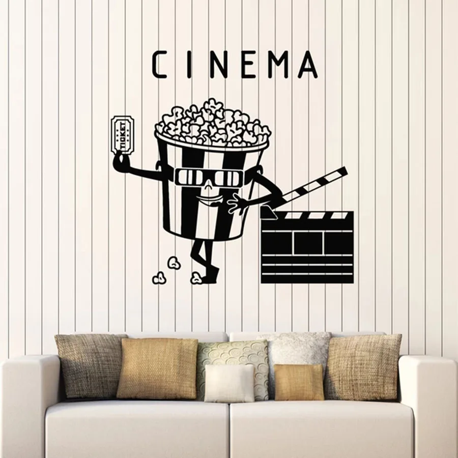 

Cinema Wall Decal Ticket Movie House Creative Popcorn Filming Interior Decoration Vinyl Window Stickers Lettering Art Mural M622