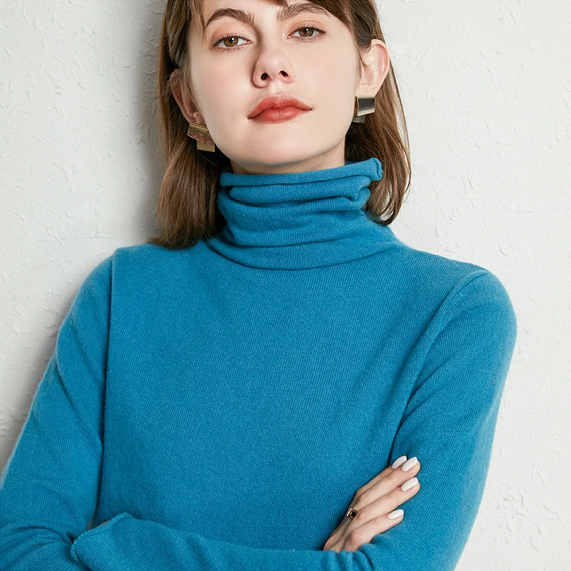 

Turtleneck sweater women's 100% pure wool long-sleeved pullover pure color inner knit sweater