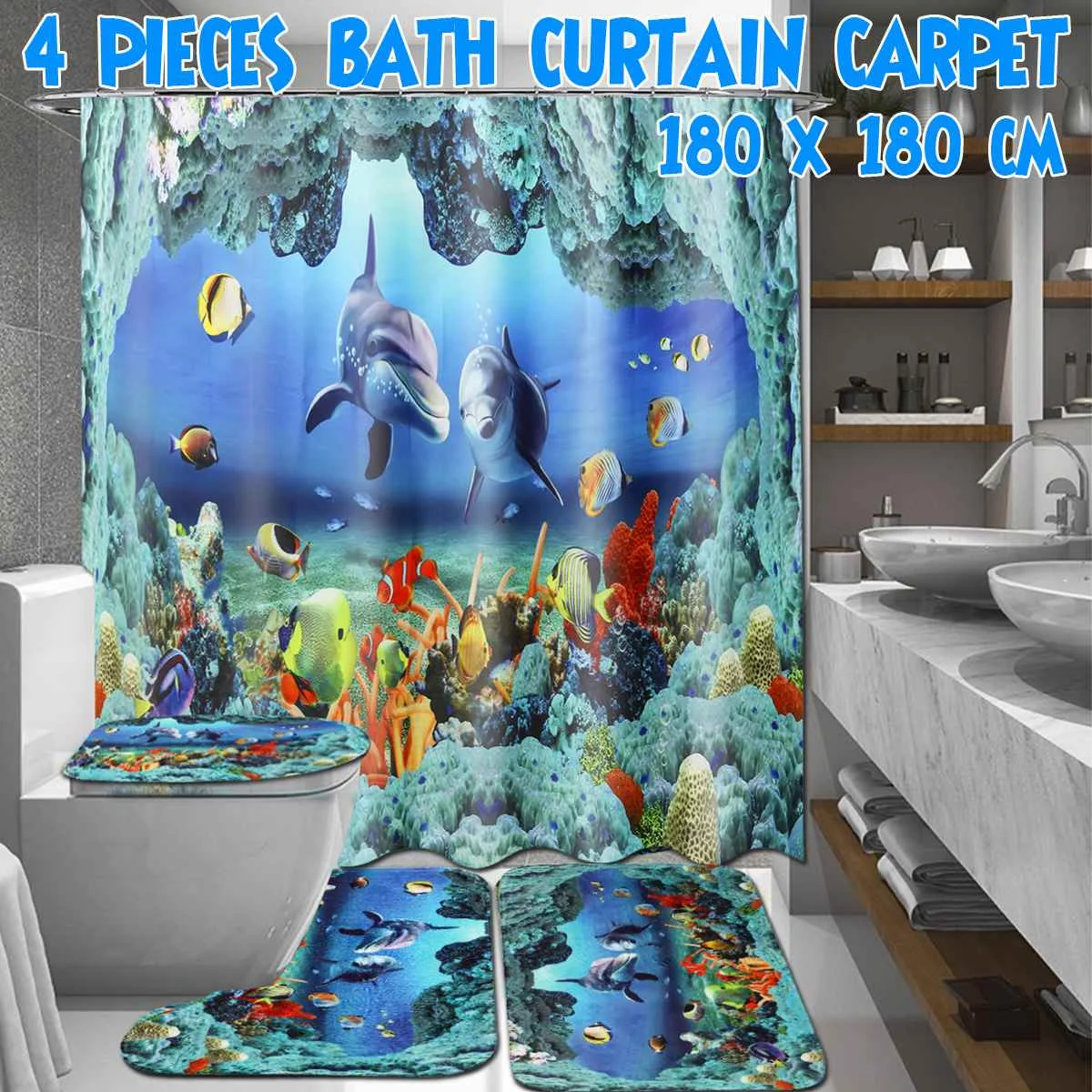 1/3/4 шт. Океанский дельфин занавеска для душа с глубокой водой полиэфирная