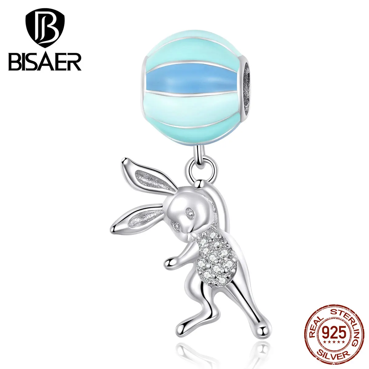 BISAER 925 пробы серебряные Очаровательные Подвески с милыми животными Серия Летающий кролик подходят для женщин браслеты с подвесками DIY Ювелирные изделия HSC1303