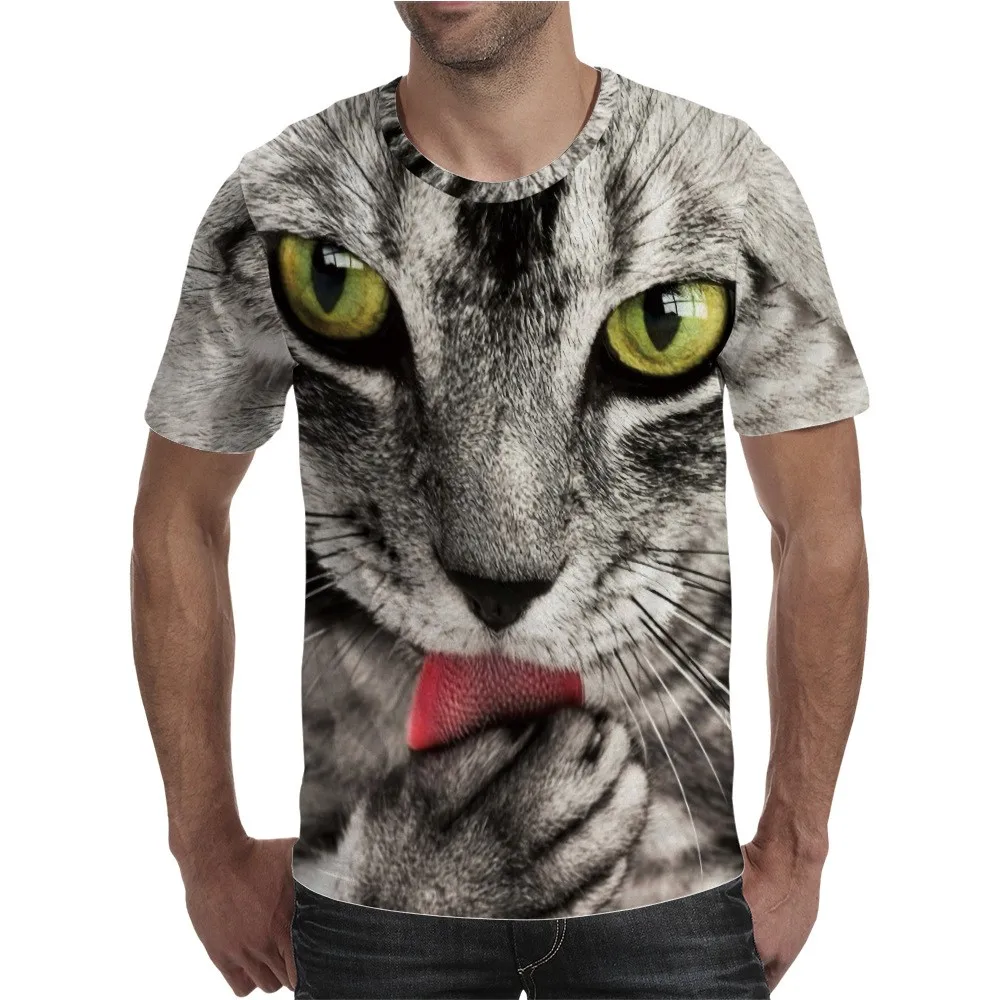 

2021 3D Printing Animal Cat T-shirt Men And Women O-neck Top T-shirt Summer Cute Sports Fitness Top Multi Size