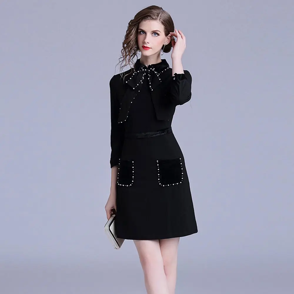 Женское вечернее платье HAMALIEL черное винтажное с рукавом три четверти и отложным