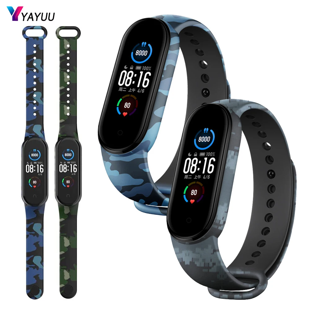 YAYUU мягкий силиконовый ремешок для часов с принтом Xiaomi Mi Band 5 сменный Камуфляжный