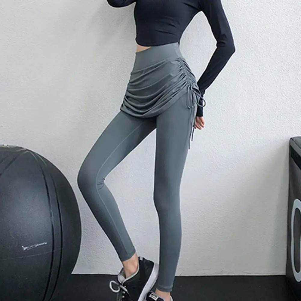 

Workout Leggings Nylon Yoga Pants Sexy Folds Fashion Solid Color Pleated Skinny Legging Skirt
