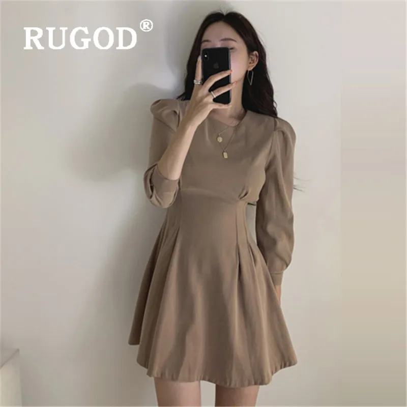 RUGOD элегантное тонкое платье для женщин корейское шикарное однотонное офисное