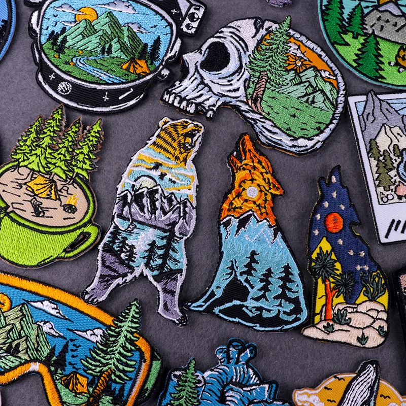 

Flowers Patch Mountain Embroidery Patches For Clothing AdventurTravel Patch Iron On Patches On Clothes Appliques Stickers Badgle