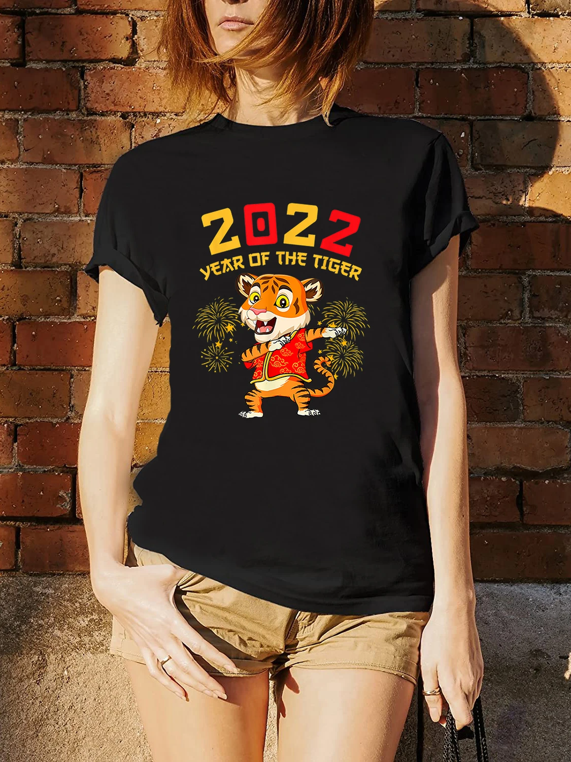 FLC 100% хлопок Dabbing Year Of The Tiger Happy китайский Новый год 2022 футболка Harajuku family унисекс