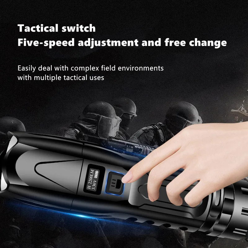 Verkauf Neue Xhp90 Highlight Power Taschenlampe Aluminium Legierung Freien Wasserdichte Intelligente Elektrische Display Taktische Taschenlampe Mini Taschenlampe