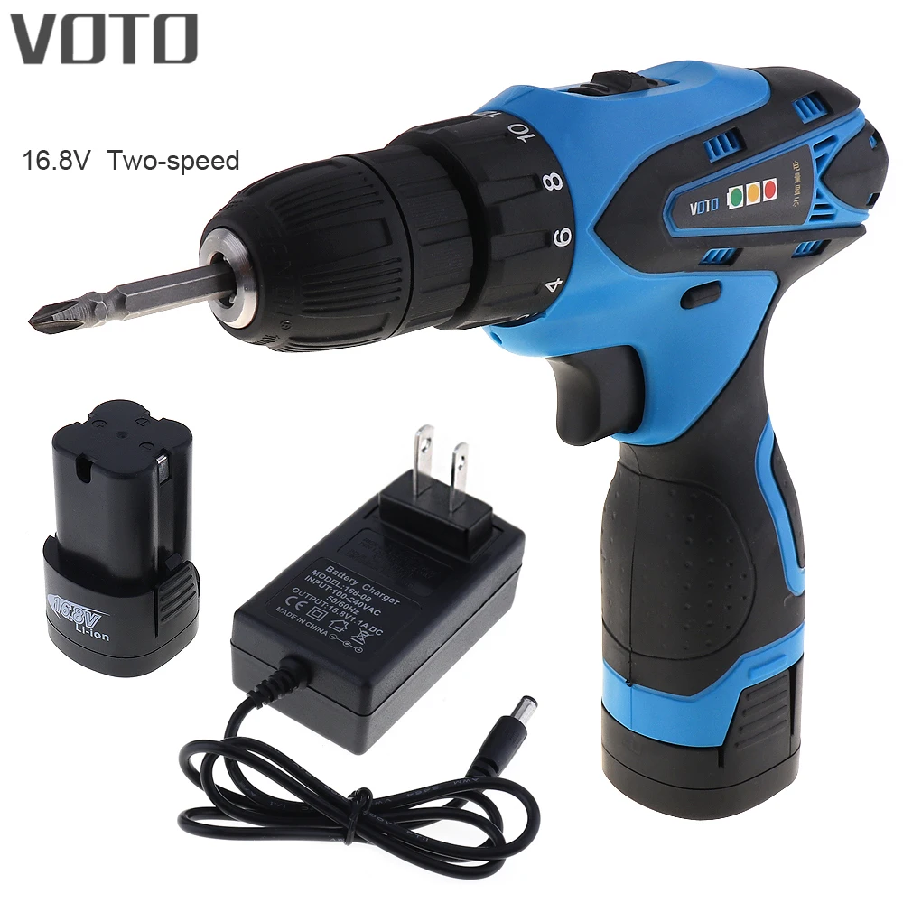 

VOTO AC 100-240V Cordless 16.8V Electric Screwdriver 2 Li-ion Batteries and Two-speed Adjustment Button for Handling Screws