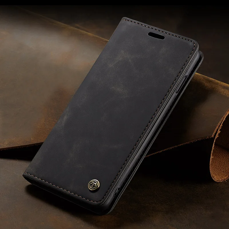 Роскошный Магнитный кожаный чехол для телефона, сумки для samsung S8 S9 S10 Note10 Plus 5G, винтажный флип-чехол для телефона Galaxy A30 A40 A50 A70 - Цвет: Черный