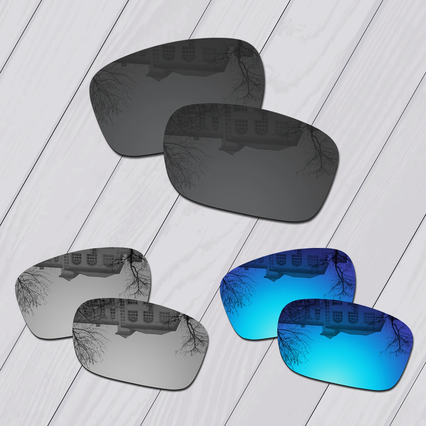 E.O.S 3 Pairs Black & Silver & Ice Blue Polycarbonate Replacement Lenses for Oakley Holbrook Metal OO4123 Sunglasses