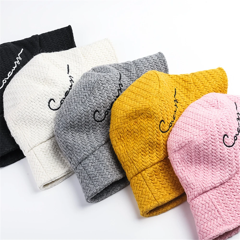 Однотонная хлопковая вязаная шапка GOUTER с надписью и вышивкой зимняя Панама для