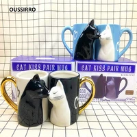 2pcs luxury kiss cat cups couple ceramic mugs married couples anniversary morning mug milk coffee tea breakfast valentines day