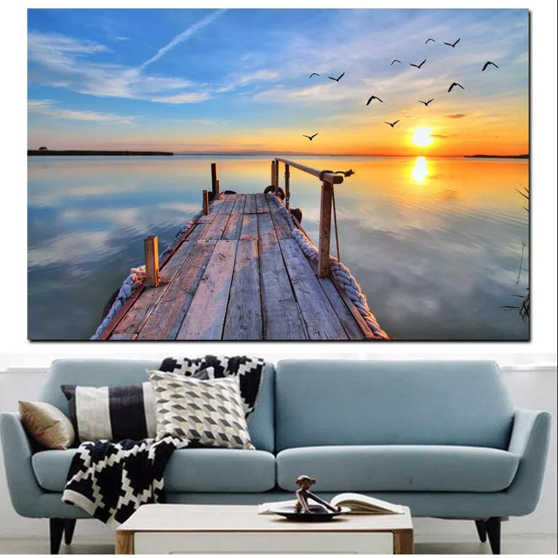 Картина с натуральным закатом пейзаж птица Woonden мост Современная картина маслом