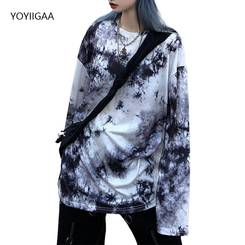 

Tie Dyeing Women T Shirt Long Sleeve Loose Female T-shirt Streetwear Women's Tee Tops O-Neck Autumn Ladies Girls Tshirts Tees