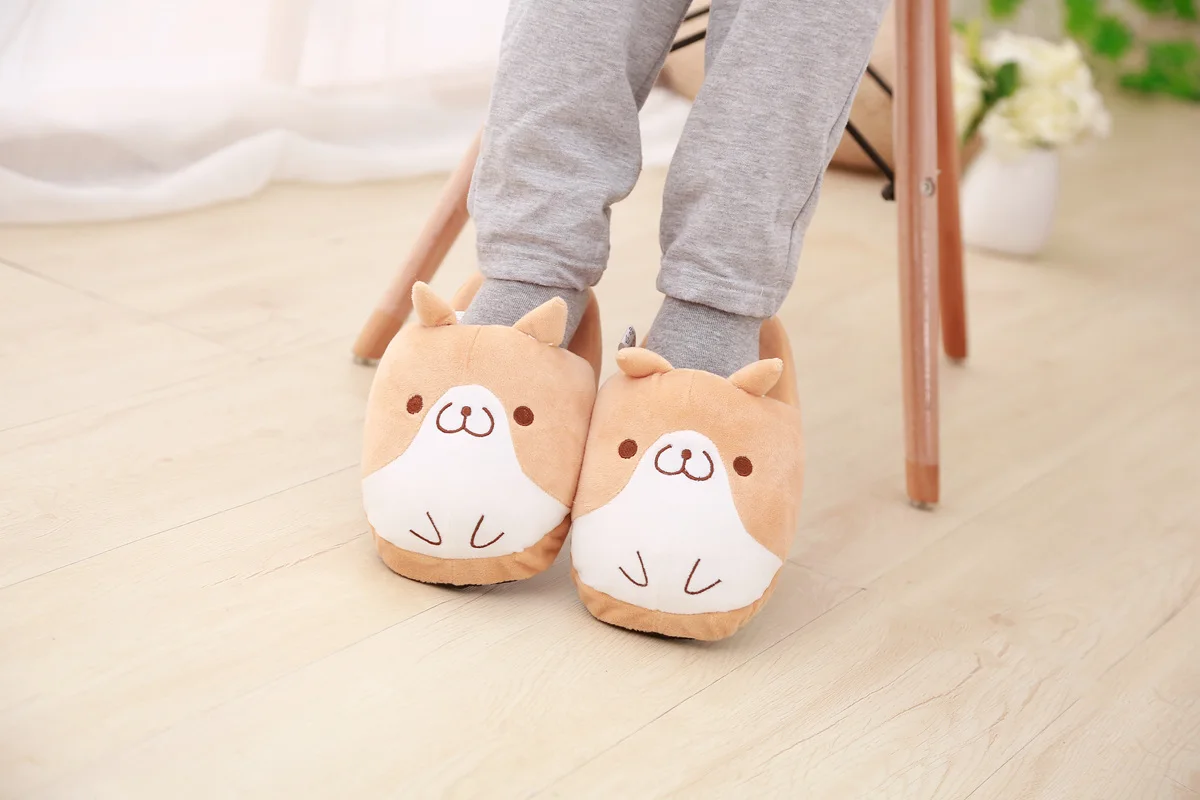 Lovely Corgi Shoes Heeled Cartoon Animals Dog Slippers Plush Indoor Floor Shoes Anti-slip Girls Ladies Friend Gift