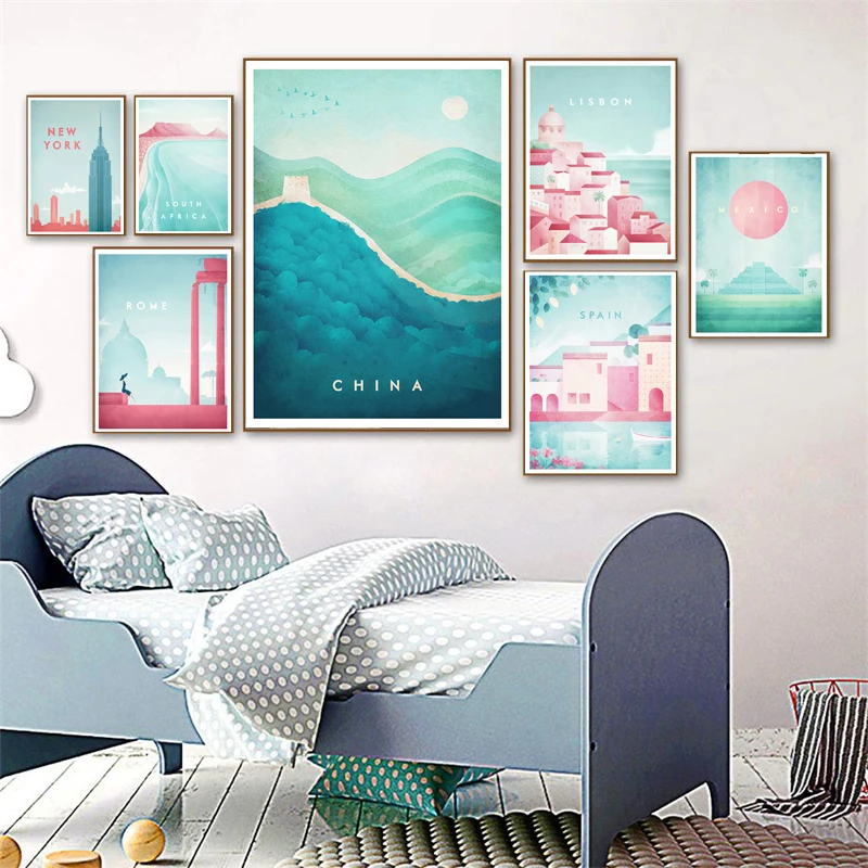 Мир туризма в римском стиле плакат испанский живописный вид картина маслом стены