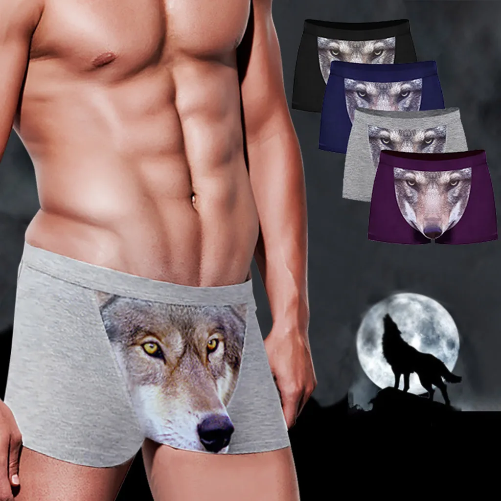 Men's Underpants Fashion Comfortable Underwear Shorts Charming Boxer Briefs Sexy Wild ferocious Wolf Print Pants Lingerie 03* |