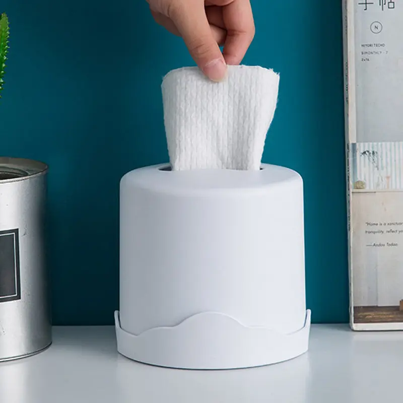 

White Round Plastic Roll Carton Box Desktop Napkin Storage Household Tissue Holder Sitting Room Bedroom Dining Tissue Box Crafts