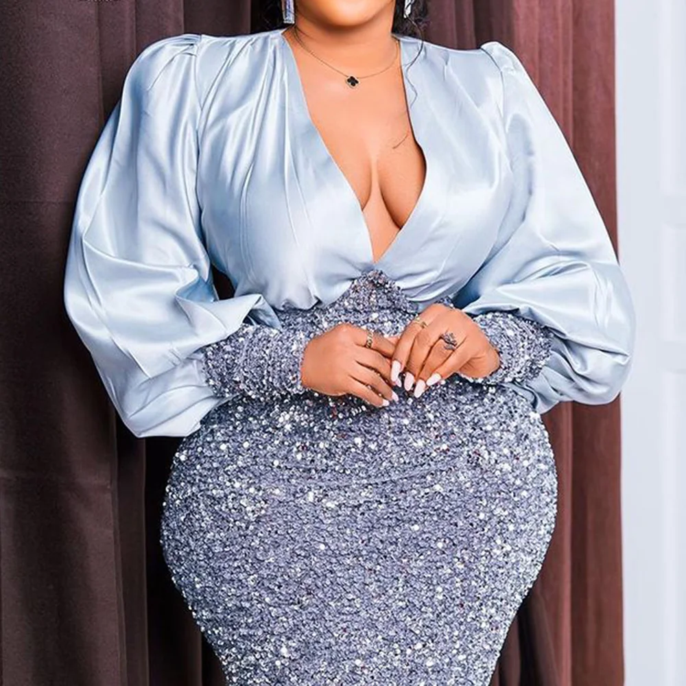 

Женское платье-макси с V-образным вырезом и длинным рукавом