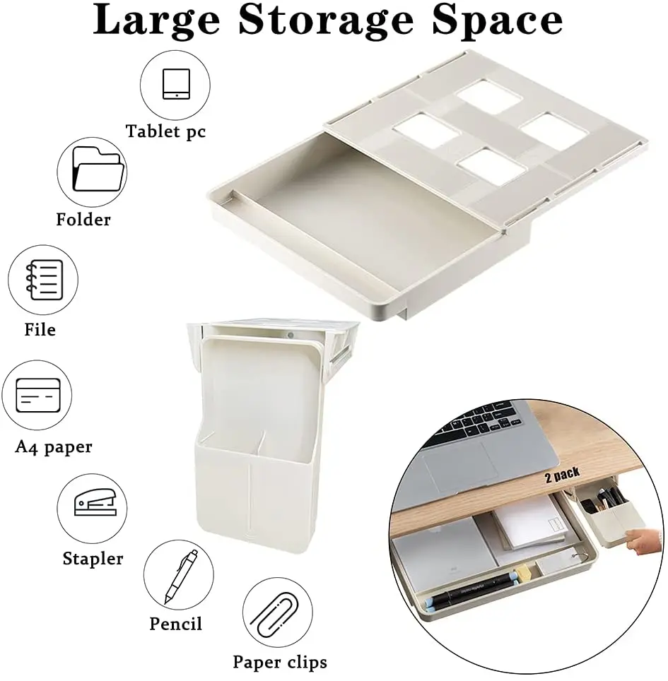 2 упаковки самоклеящиеся ящики под столом скрытая коробка для хранения