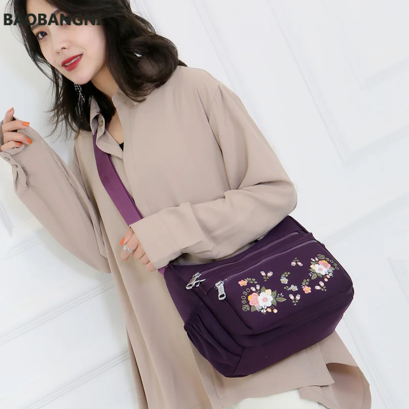 

Small Nylon Shoulder Bag Flower Embroidery Women Messenger Bag High Quality Crossbody Bags Female Lady Luxury Designer Handbag
