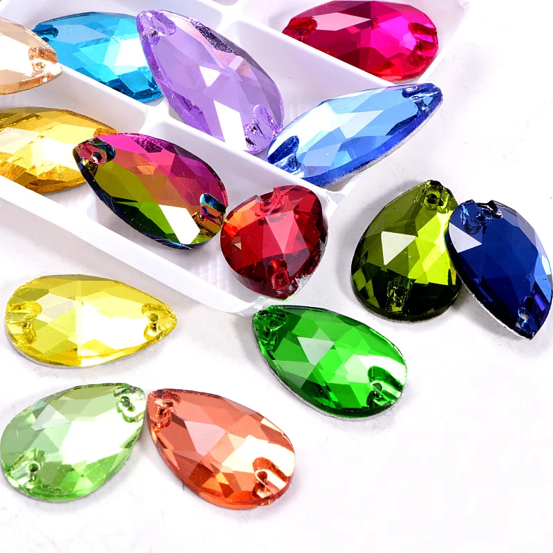 Стеклянные стразы в форме капли 6 размеров Красочные камни для шитья с плоской