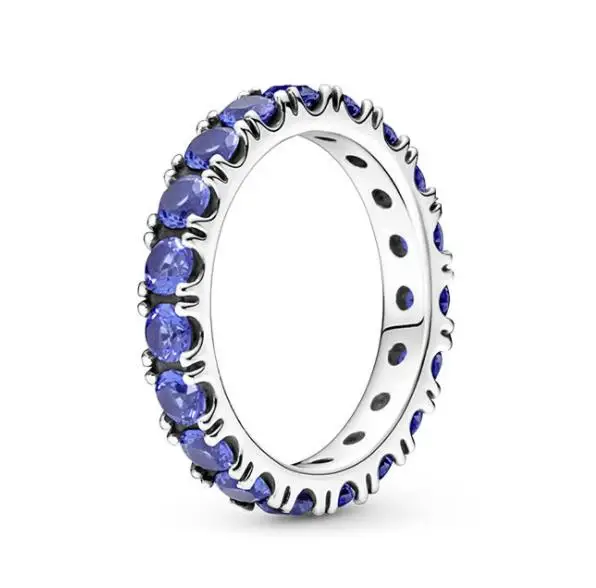 

Authentic 925 Sterling Silver SparklingBlue Row Eternity Ring For Women Wedding Party Europe Fashion Jewelry