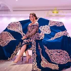 Потрясающее Вечернее платье с аппликацией и открытыми плечами, алжирское вечернее платье Дубая, Королевского синего цвета с длинными рукавами, велюровые марокканские платья для выпускного вечера в Корейском стиле