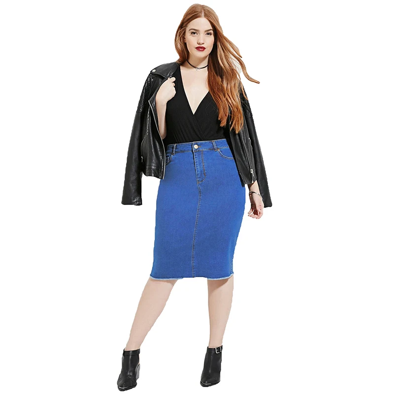 

Women's Plus Size Large Lady Solid Color Denim Skirt