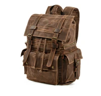 luxury canvas leather backpack men big capacity waterproof retro travel rucksack school student laptop backpacks duffel daypack